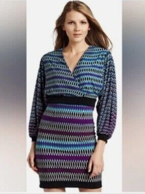 Laundry by Design NEW Multi Color Geo Print Long Sleeve Dress Size 10